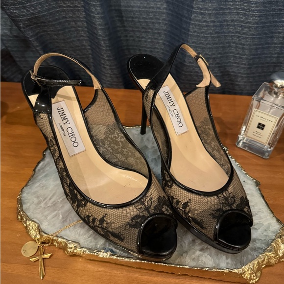 Jimmy Choo Patent Leather Peep Toe Heels - Picture 1 of 10